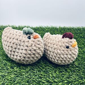 Handmade Crochet Chickens Plush Farm Animal Soft Cute Stuffed Toy Set Of 2